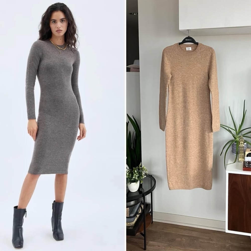 Aritzia Wilfred Melissa Sweater Dress in Heather Gold Camel